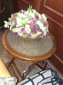 Round Side Table with Floral Decorative and Log Holder