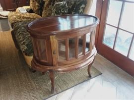 Wood & Glass Oval Side Table / Cabinet