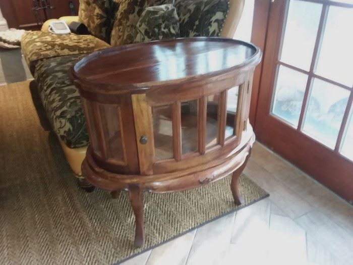 Wood & Glass Oval Side Table / Cabinet