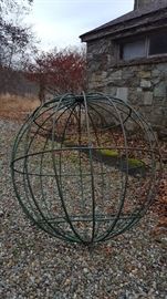 Huge wrought iron metal sphere -- green outdoor sculpture!