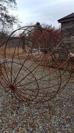 Huge wrought iron metal sphere -- red outdoor sculpture!