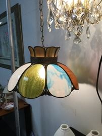 Antique slag glass light fixture