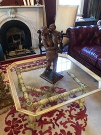 Signed Kindel Wood and Glass coffee table