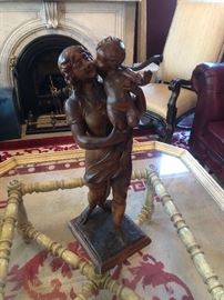 19th Century Wood Carving of Mother and Child