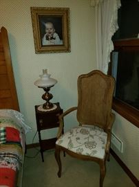Smoking cabinet, antique lamp, chair