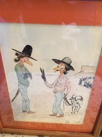 Bruce Lubo/Navajo watercolor of 2 Navajo men with goat
