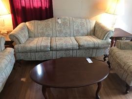 Camel Back Sofa, love seat, Queen Anne Coffee Table and End Tables