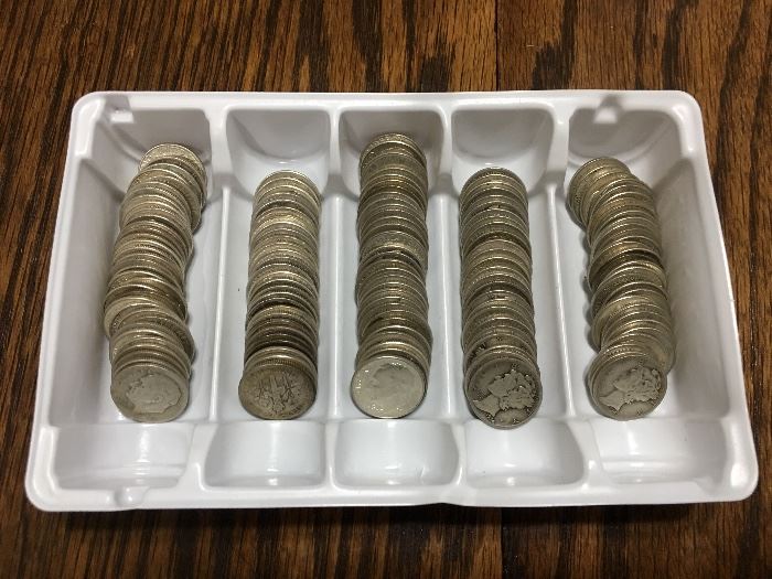 Silver Mercury and Roosevelt dimes. Up to 1964.