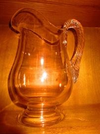 19th century hand blown water pitcher with applied handle