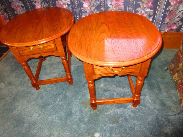 Pair of one drawer oak end tables