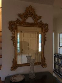 1800s ornate gilded hall mirror beveled