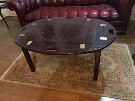 1940s traditional drop leaf coffee table brass accents