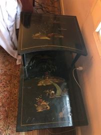 black lacquer double-deck end table