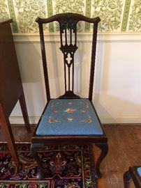 Gothic Revival dining chairs, needle point seat cushions