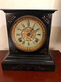 Ansonia Company chiming solid iron desk clock 1885 with key