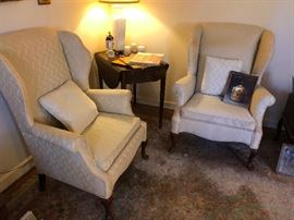 Down feather filled wing back chairs. Immaculate condition