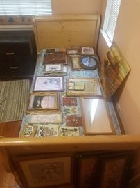 Picture frames,art and twin sleigh bed