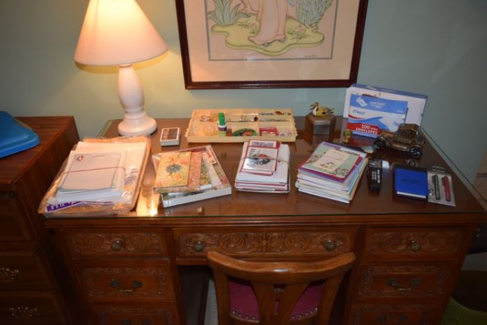 Vintage Desk, Office Supplies, Art, Lamp