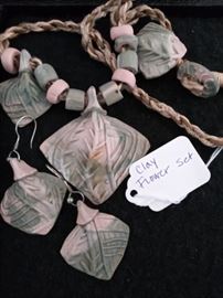 Sculpted clay necklace and earrings