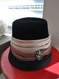 Vintage Joseph Magnin wool, silk and rhinestone hat