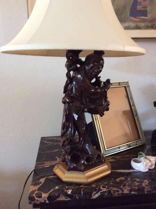 HAND CARVED WOOD LAMP