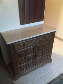 marble topped entryway cabinet & mirror