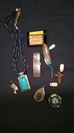 More turquoise jewelry, fossil pendent and sterling 