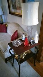 Victorian side table with crystal vase lamp