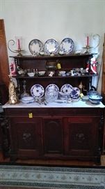 Victorian marble top buffet/server with flow flue and other assorted pieces