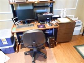 Computer, computer desk and equipment. 