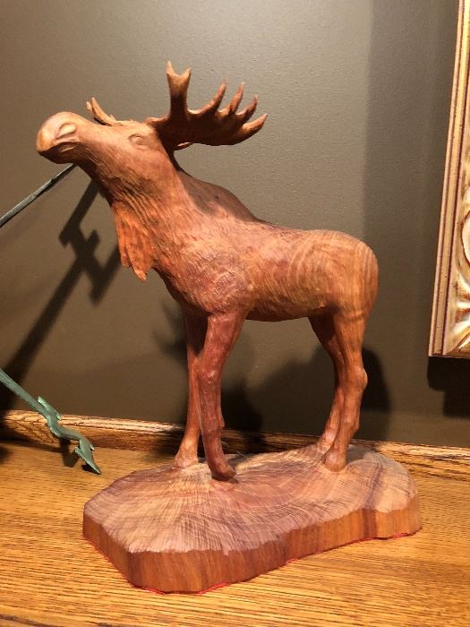 Wooden moose carving