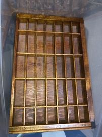 Vintage printers wood type tray case drawer/shadowbox