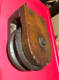 Antique wooden block pulley