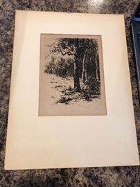 Original signed drypoint etching, Edge of the Forest by Earl H. Reed