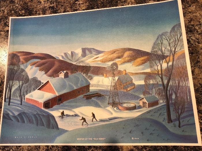 Color lithograph Dale Nichols, Winter at the Old Home, 8 x 11