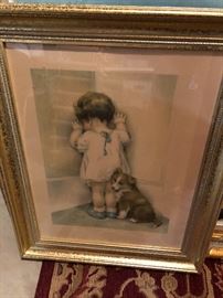 Bessie Pease Guttman , In Disgrace, Girl with puppy, Time Out print, framed