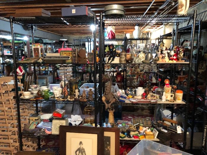 Whole basement stocked shelves with fabulous vintage & antiques!  (Shelving for sale too)!