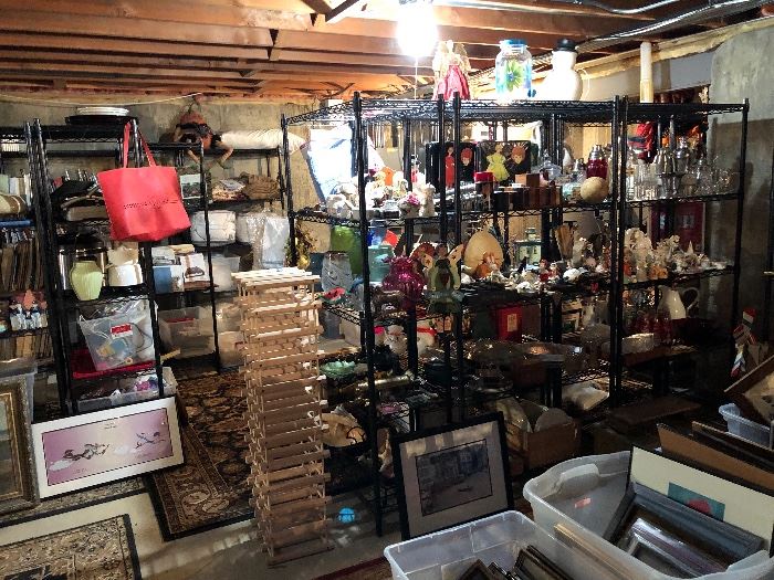 Whole basement stocked shelves with fabulous vintage & antiques!