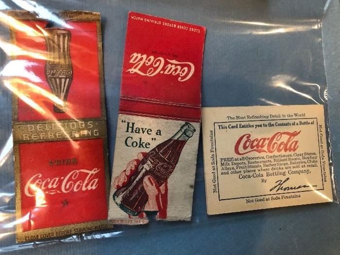 Vintage Coca Cola matchbook covers