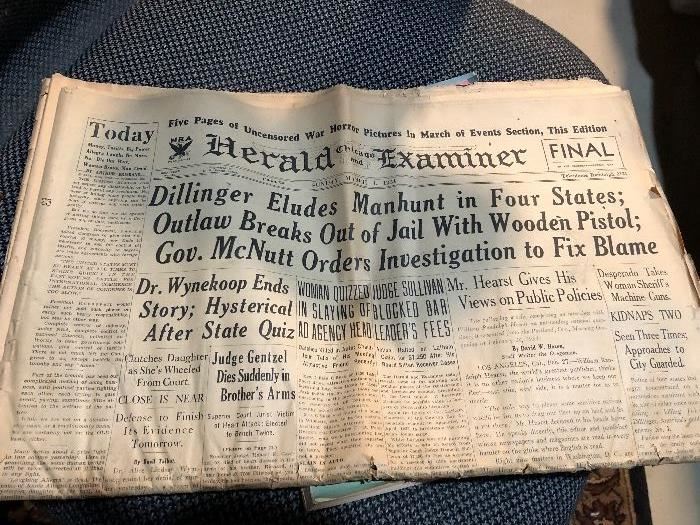 The Herald Examiner Dillinger headlines 1934