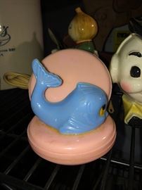 Vintage 1950's plastic pink with blue whale corded night light