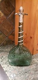 Antique Sterling Silver Snake Collared Decanter Bottle Green glass