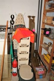 Full Size Brass Bed, Gardening Stool, Ironing Board