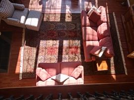 9.9 X 14.1 large area rug, sofa, love seat, side chair with ottoman