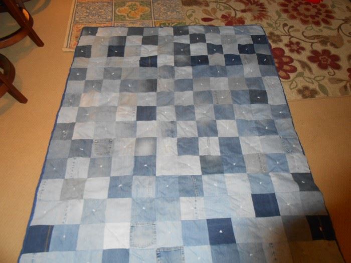 1 of 2 blue jean hand tied quilt