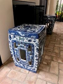 Pair of Ethan Allen blue/white porcelain garden seats