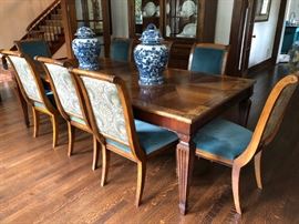 Ethan Allen Townhouse Dining Table and Italian Neoclassical style Dining Chairs