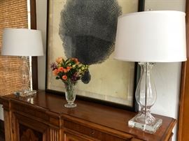 Pair of Ethan Allen Contemporary Glass Table Lamps