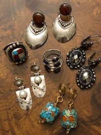 Large collection of ladies costume, semi-precious gemstone and sterling silver jewelry (made pieces handcrafted).