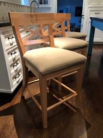 Set of 3 Custom Handcrafted Barstools with Carved Pineapple Motifs